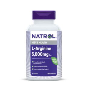 ناترول إل-أرجنين 5000 مجم – دعم طبيعي للأداء الجنسي وصحة القلب L-Arginine 5000mg by Natrol – Men’s Health Supplement for Performance and Blood Flow – 90 Tablets”