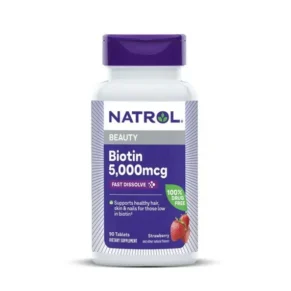 ناترول بيوتين 10,000 / 5,000 ميكروجرام – أقوى مكمل نباتي لتقوية الشعر والبشرة والأظافر Natrol Biotin 10,000 / 5,000 mcg – Vegan Hair, Skin & Nail Support