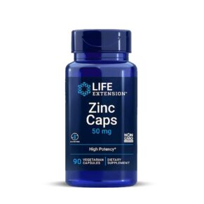كبسولات الزنك من لايف اكستنشن 50 مجم – دعم مناعي قوي ونباتي Life Extension Zinc Caps 50 mg – High Potency Zinc Supplement Bottle