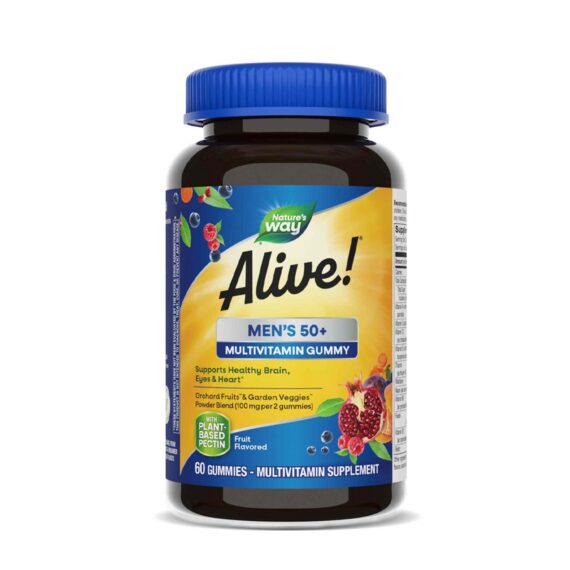 ألايف! فيتامينات متعددة للرجال فوق 50 – دعم الدماغ والقلب والعينين – 60 جامي نباتي Alive! Men’s 50+ Multivitamin Gummy – Brain, Heart & Immune Support – 60 Vegan Gummies