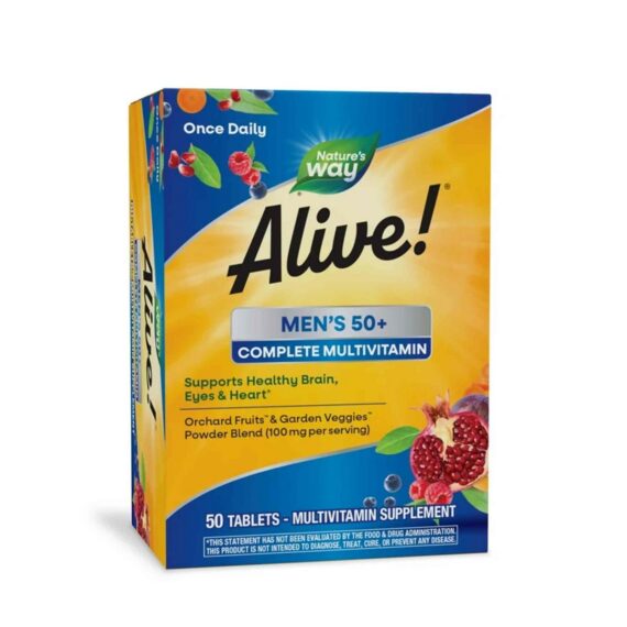 ألايف! فيتامينات متكاملة للرجال فوق 50 – دعم شامل للقلب والعقل والمناعة – 50 قرص Alive! Men’s 50+ Complete Multivitamin Tablets – Daily Brain, Heart & Immune Support – 50 Tablets