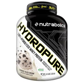 HYDROPURE by Nutrabolics – 100% Hydrolyzed Whey Protein Isolate, Cookies 'n Ice Cream flavor, 4.5 lbs jar – fast-absorbing post-workout protein for lean muscle recovery هايدروبور من نيوترابوليكس – واي بروتين معزول مائي 100% لسرعة الاستشفاء وبناء العضلات (2.05 كجم)