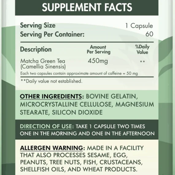 Matcha Premium Green Tea Capsules-كبسولات شاي الماتشا الأخضر الفاخر