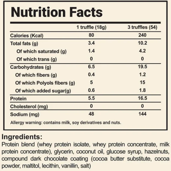 واي ترافل بطعم الشيكولاتة والبندق-Whey Truffles Dark Chocolate with Hazelnuts