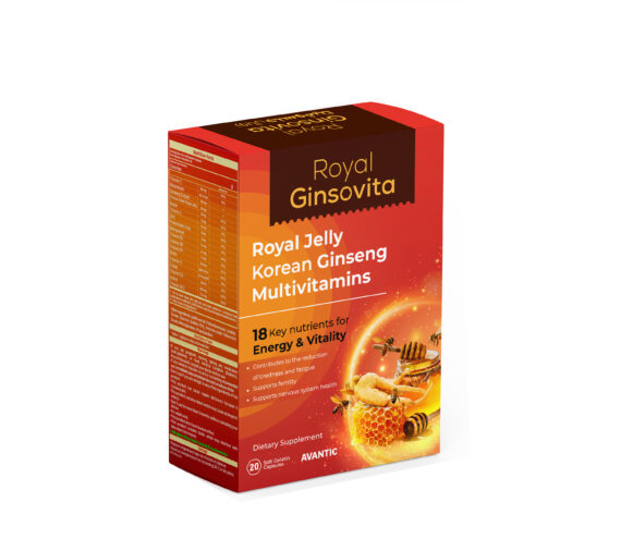 Royal Ginsovita by Avantic – Royal Jelly, Korean Ginseng & Multivitamin Capsules for Energy & Vitality رويال جنسوفيتا من أفانتك – غذاء ملكات النحل وجينسنج كوري وفيتامينات للطاقة والحيوية