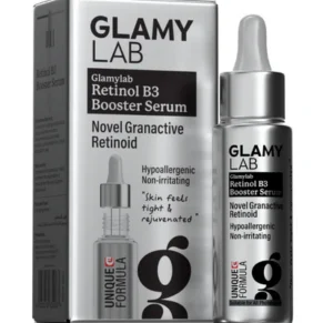 Glamy Lab Retinol B3 Booster Serum – 30ml, anti-aging serum that renews and brightens the skin. جلامي لاب سيرم ريتينول بي ثري بوستر – 30 مل، سيرم لتجديد البشرة وتقليل التجاعيد وتوحيد اللون.