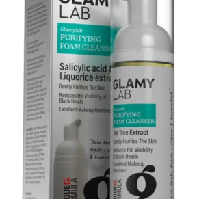 Glamy Lab Purifying Cleanser Foam – 150ml, deep-cleansing facial foam that purifies and refreshes the skin. جلامي لاب غسول رغوي منقي للبشرة – 150 مل، غسول لتنظيف البشرة بعمق وإزالة الزيوت والشوائب.