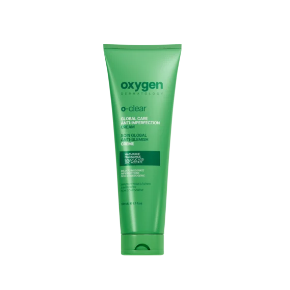 أوكسجين او-كلير جلوبال كريم للبثور – 50 مل، كريم لتقليل الحبوب والعيوب وتهدئة البشرة. O-CLEAR Global Care Anti-imperfection Cream – 50ml, blemish care cream that reduces pimples and imperfections.