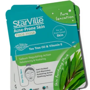 StarVille Acne-prone Skin Face Mask – 10 pcs purifying and soothing sheet masks for acne-prone skin. ستارفيل ماسك وجه للبشرة المعرضة لحب الشباب – 10 أقنعة لتنقية وتهدئة البشرة.