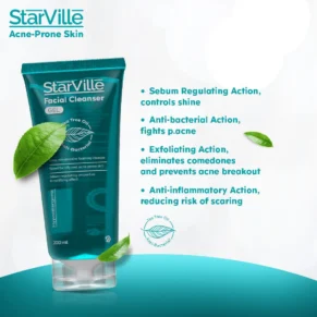 ستارفيل غسول وجه للبشرة المعرضة لحب الشباب – غسول طبي منظف ومهدئ للبشرة الدهنية. Starville Acne Prone Skin Facial Cleanser – purifying face wash for oily and acne-prone skin.