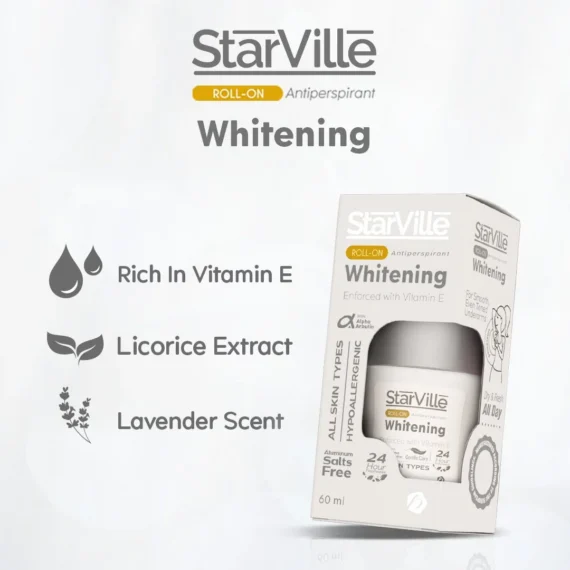 ستارفيل رول أون تفتيح ومزيل العرق | حماية 24 ساعة وترطيب مع مكونات طبيعية Starville Lightening Roll-On | 24h Protection & Underarm Brightening