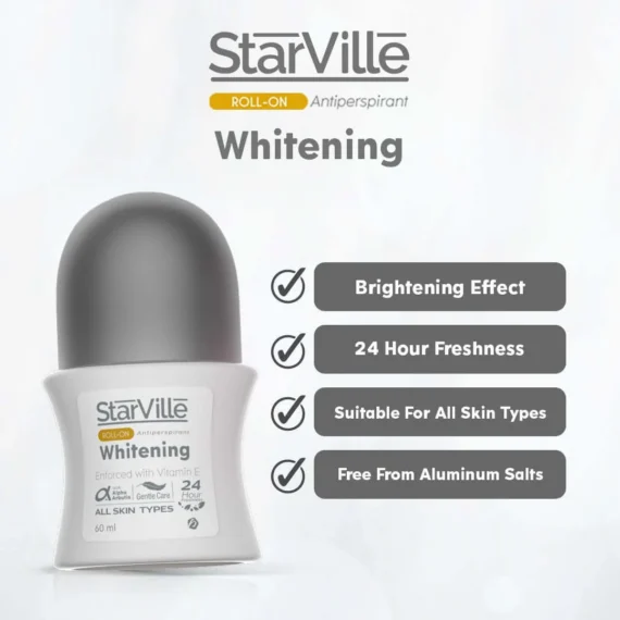 ستارفيل رول أون تفتيح ومزيل العرق | حماية 24 ساعة وترطيب مع مكونات طبيعية Starville Lightening Roll-On | 24h Protection & Underarm Brightening