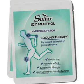 Sulfax Icy Menthol Patch – Cooling hydrogel patch for instant muscle and joint pain relief لصقات سلفاكس آيس منتول – لصقة تبريد فورية لآلام العضلات والمفاصل