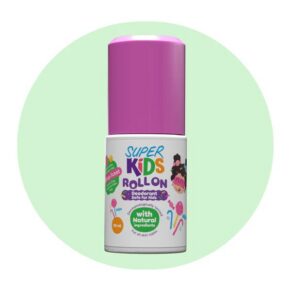 Superkids Roll On Lollipop Scent – natural kids deodorant 30 ml سوبركيدز رول أون برائحة المصاصة – مزيل عرق آمن للأطفال برائحة حلوة 30 مل