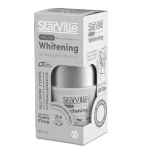 Starville Lightening Roll On Fragrance Free – 60ml, brightening deodorant for sensitive skin without fragrance. ستارفيل رول أون تفتيح ومزيل للعرق بدون رائحة – 60 مل، مزيل عرق لتفتيح البشرة الحساسة بدون عطر.