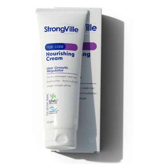Strongville Hair Cream – 120 gm extra nourishing and strengthening hair cream. سترونجفيل كريم اكسترا للشعر – 120 مل، كريم لتقوية وتغذية الشعر التالف.
