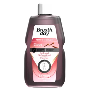 غسول الفم بريث داي بالقرنفل – 300 مل، انتعاش طويل الأمد وحماية لصحة الفم واللثة. Breath Day Mouthwash Clove – 300ml, long-lasting freshness and oral care with natural clove extract.