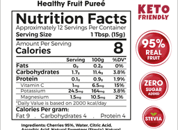 Cherry Healthy Fruit Purée 180g – Premium 95% Real Fruit Zero Sugar Added Keto Friendly-بيوريه الكرز الصحي 180 جم – 95٪ فاكهة حقيقية بدون سكر مضاف كيتو فريندلي