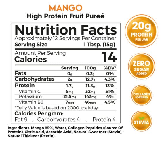 Mango High Protein Fruit Purée 180g – 20g Protein Zero Sugar Added-بيوريه المانجو بالبروتين زيرو تريت 180 جم 20 جم بروتين بدون سكر مضاف