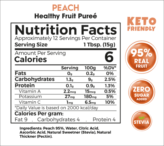 Peach Healthy Fruit Purée 180g – Premium 95% Real Fruit Zero Sugar Added Keto Friendly-بيوريه الخوخ الصحي 180 جم – 95٪ فاكهة حقيقية بدون سكر مضاف كيتو فريندلي
